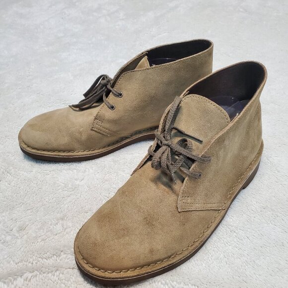 Clarks Bushacre Beige Sand Tan Suede Leather Laces Chukka Boot Dress Shoes Men 9 - Picture 1 of 11